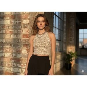 Abercrombie & Fitch Cheetah Print Scoop Neck Tank Top Neutral Tan Black S Crop